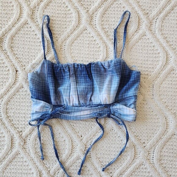 Aeropostale Tops - Aeropostale Blue Plaid Adjustable Crop Top Size XS